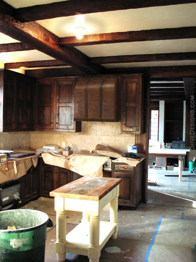 Hood in kitchen under construction in Orcas Island, Washington, by Archive Designs.